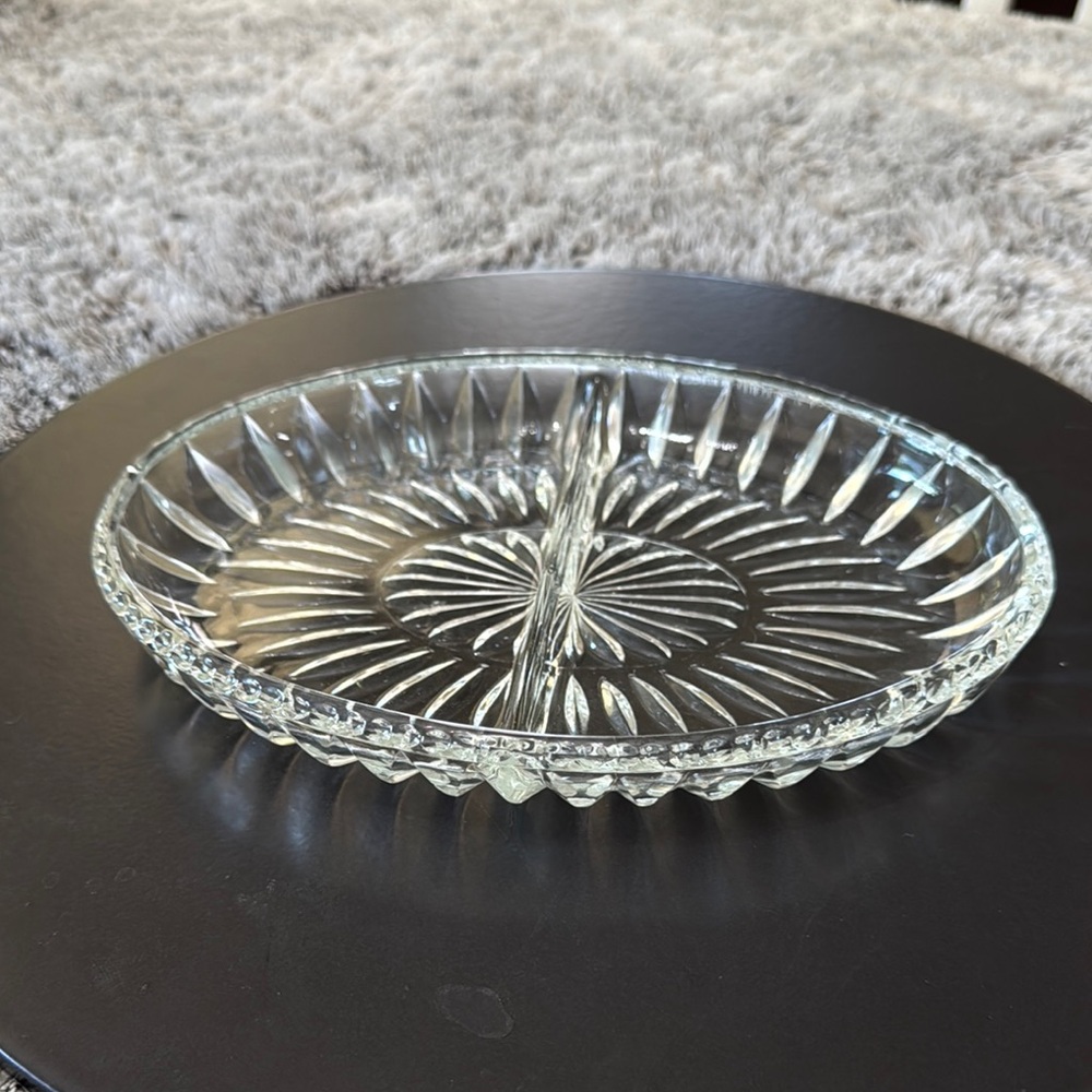 Vintage Clear Cut Glass Divided Serving Relish Dish Oval Shaped Decorative